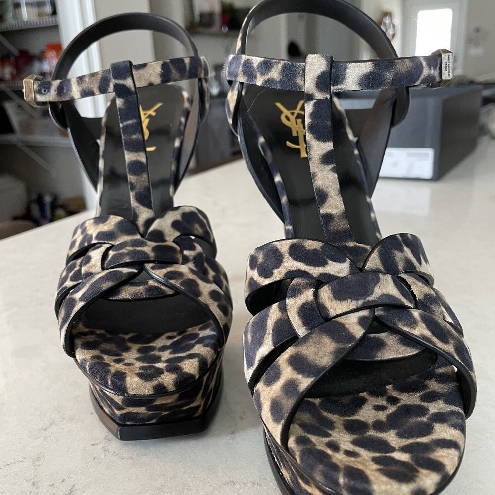 Saint Laurent Tribute Leopard-Suede Platform